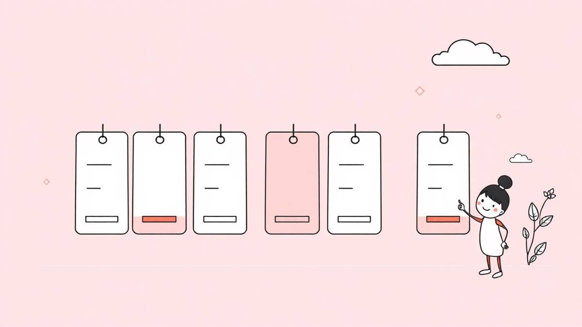 Flat illustration of price tag cards lined up for comparison with one highlighted